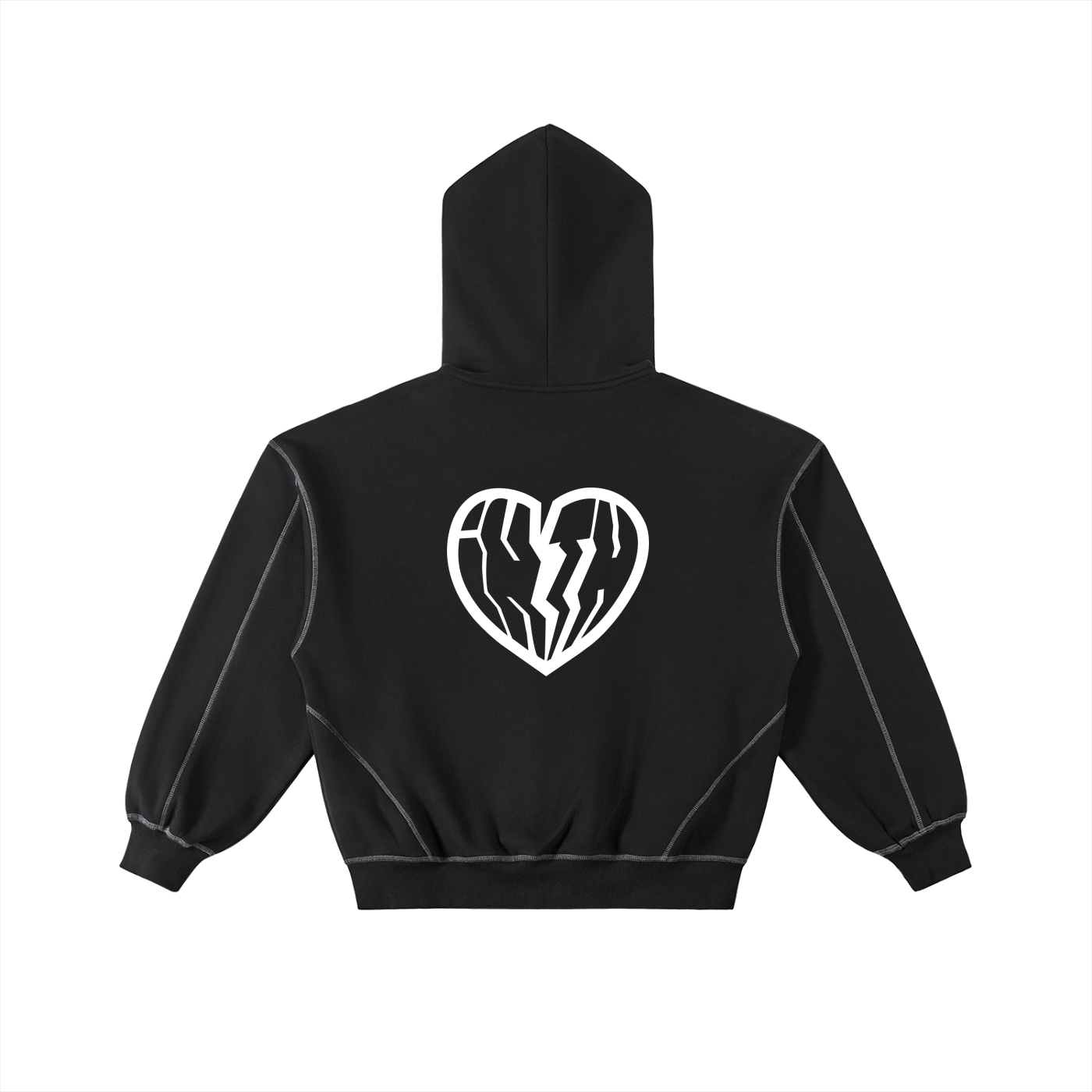 BOXY CONTRAST STITCHED HOODIE - BLACK